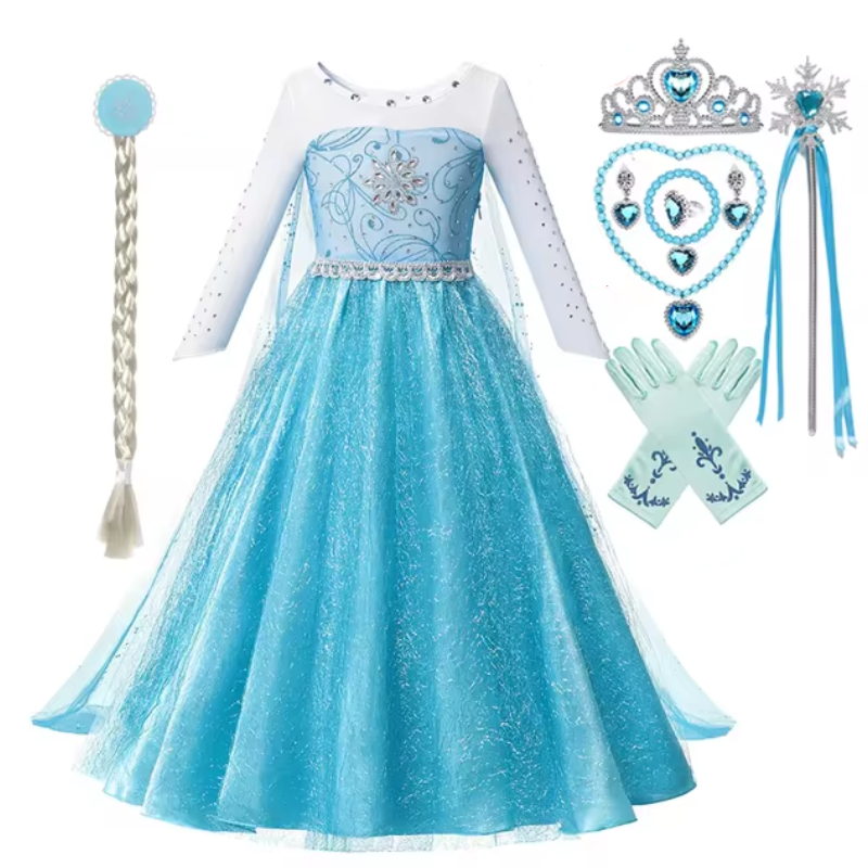 Vestido Fantasia Rainha Elsa 2 (Frozen) + Acessórios de Brinde + Frete Grátis