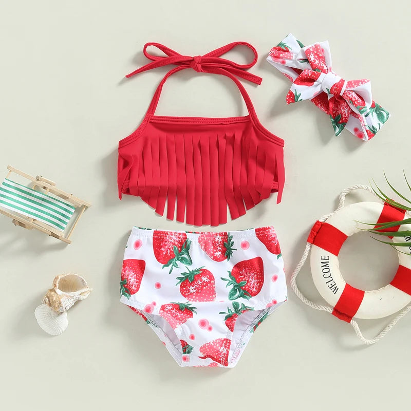 Conjunto Biquíni Infantil Estampa Morango Fofo