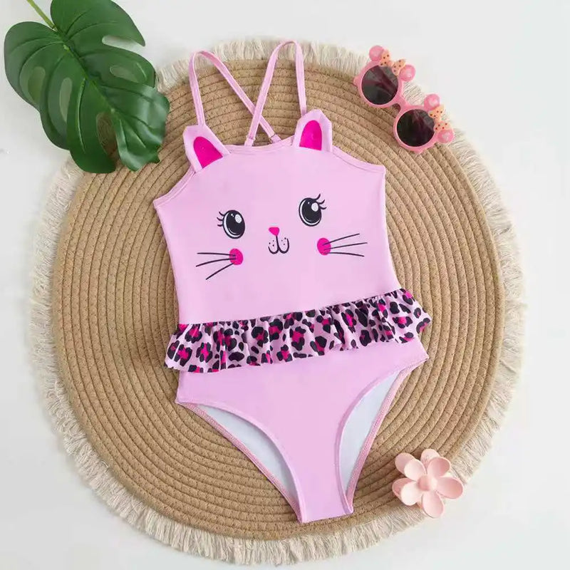 Maiô Infantil Gatinho Fofo Rosa