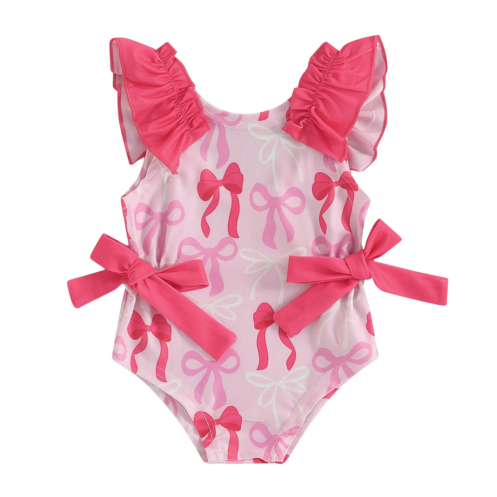Maiô Infantil Laços Rosa com Babados