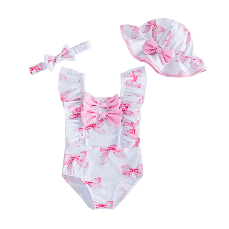 Maiô Branco Infantil Laços Rosa