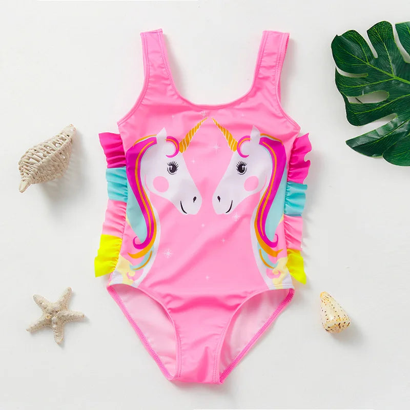 Maiô Infantil Unicórnio Rosa com Babados
