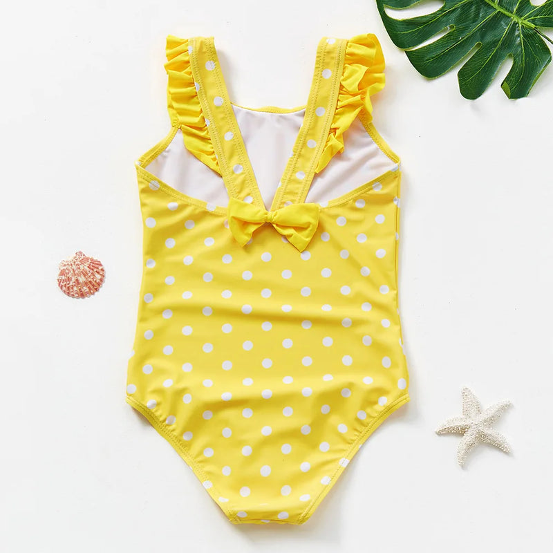 Maiô Infantil Poá Amarelo com Babados