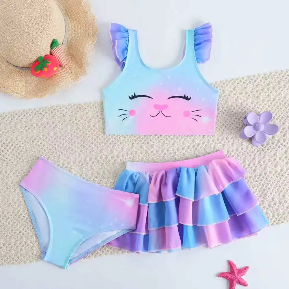 Conjunto Biquíni Infantil Gatinho com Saia