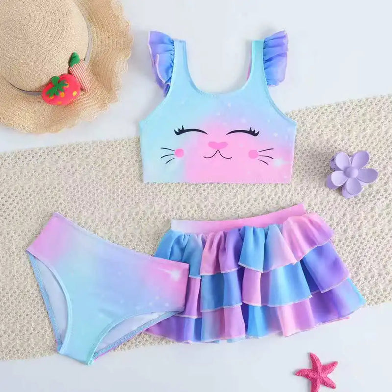 Conjunto Biquíni Infantil Gatinho com Saia
