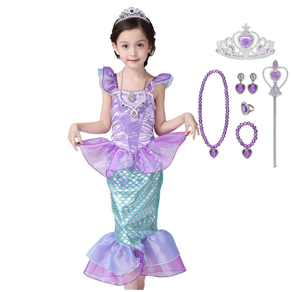 Vestido Fantasia Princesa Ariel (A Pequena Sereia)  + Acessórios + Frete Grátis