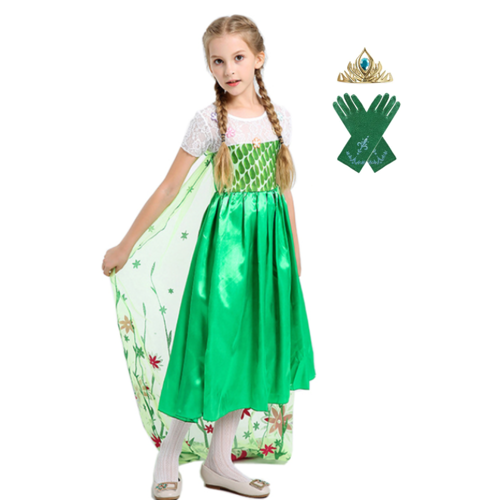 Vestido Fantasia Rainha Elsa Primavera Verde - Frozen