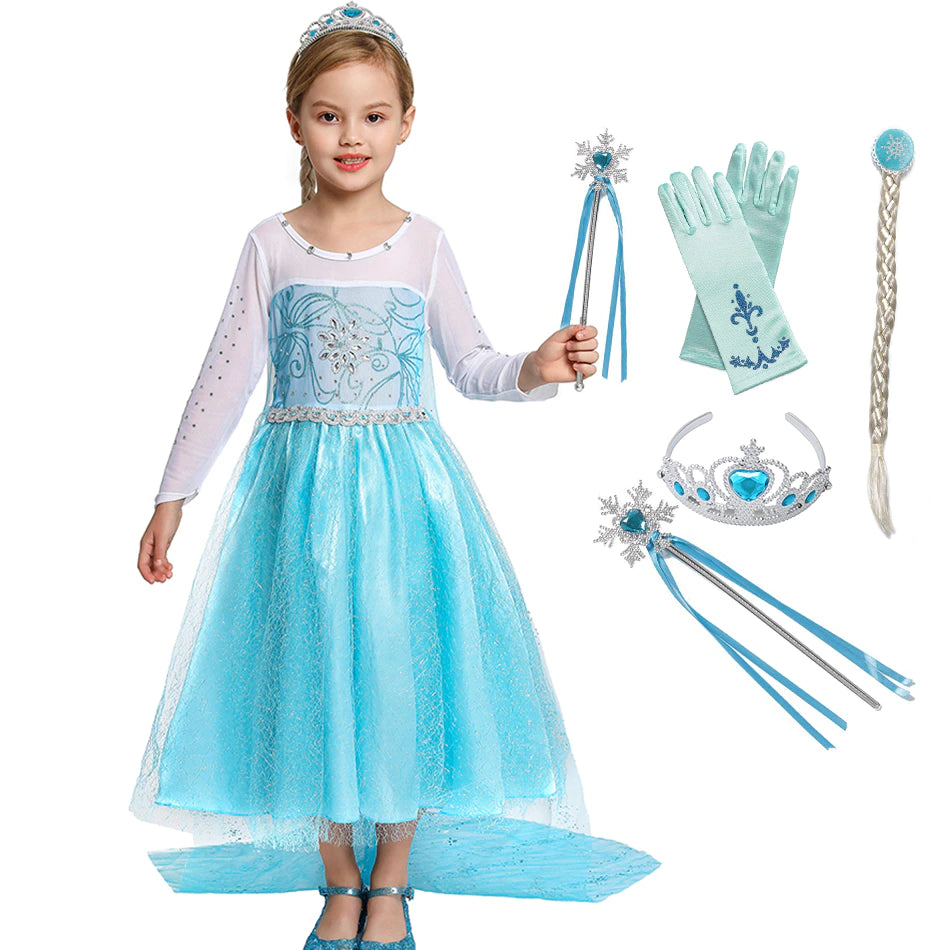 Vestido Fantasia Rainha Elsa (Frozen) + Acessórios de Brinde + Frete Grátis